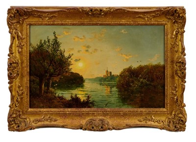 Lot 1279 - Edmund John Niemann 1813 - 1876 
"On The River Wye", oil on canvas, signed, in gilt frame, gallery 
label verso. 25 x 39cm.