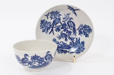 Lot 90 - Worcester tea bowl and saucer, circa 1775, printed with the Birds in Branches pattern, the saucer measuring 13cm diameter 
Provenance: Williams-Wood Collection
