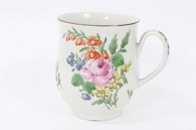 Lot 93 - Worcester mug, circa 1760, of small baluster form, polychrome painted in the Rogers style with flowers, 8.5cm high