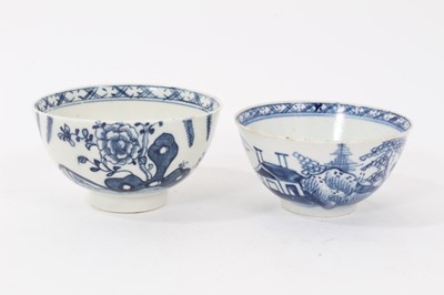 Lot 104 - Lowestoft blue and white tea bowl, and a Bow blue and white tea bowl, both decorated in the Chinese style (2)