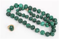 Lot 3298 - Gold (9ct) malachite ring, size L, together...