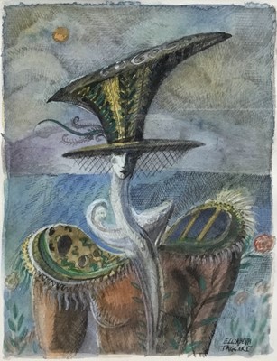 Lot 82 - Elizabeth Taggart (b. 1943) pen and ink and watercolour, untitled, signed, 14 x 10cm