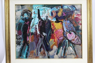 Lot 1326 - Hugo Nantes (1933-2009) oil on board - figures