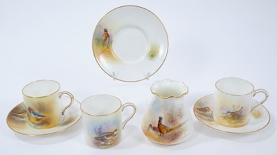 Lot 140 - Group of Royal Worcester porcelain, three coffee cups and saucers and a posy vase