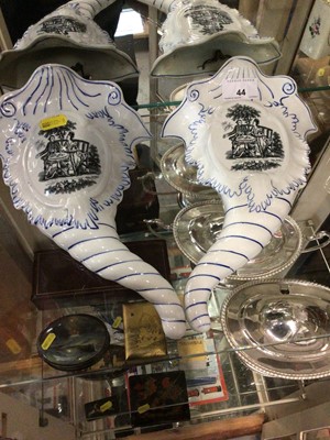 Lot 44 - Pair of 18th century style Worcester cornucopia vases, probably 19th century