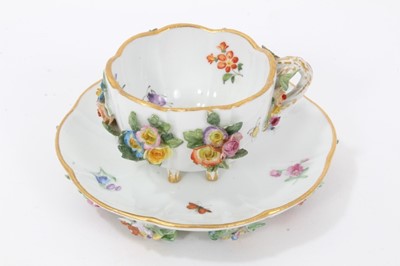 Lot 172 - Meissen flower applied cup and saucer, circa 1860-80