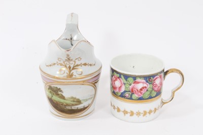 Lot 184 - A very rare Wxxx Factory helmet shaped jug - ex Godden Reference Collection, and a Paris porcelain coffee can, in Pinxton style