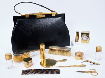 Lot 732 - 1920s Asprey black leather vanity handbag