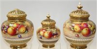 Lot 1078 - Three Royal Worcester porcelain pot pourri...