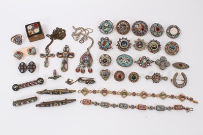 Lot 735 - Collection of 20th century Italian micro mosaic jewellery, brooches, pins, necklaces etc