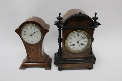 Lot 2444 - Edwardian inlaid mantle clock and another in ebonised and walnut case  (2)