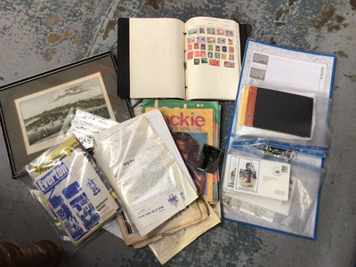 Lot 97 - Collection of ephemera to include 1960s Butlin's souvenir mirror, Butlin's programmes and booking forms, various Colchester ephemera including a glazed hand coloured 18th century engraving of Colch...