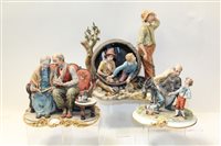 Lot 1083 - Three Capodimonte figure groups - including...