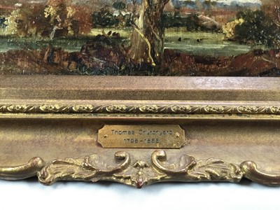 Lot 1082 - Thomas Churchyard (1798-1865) oil on panel - View through trees, inscribed 'Anna' verso, 13.5cm x 28cm, in gilt frame