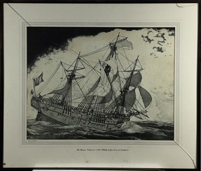 Lot 52 - Robert Horne (1923-2010) signed limited edition etching - The Barque 'Endeavour', 20/100, 45cm x 58cm, in glazed frame