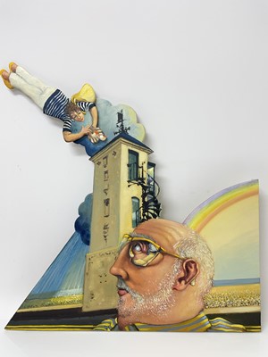 Lot 1729 - *Anthony Green (b.1939) oil on panel - Aldeburgh II, Rainbow Girl over the South Lookout, signed, titled verso and dated 2011
Provenance: Caroline Wiseman
