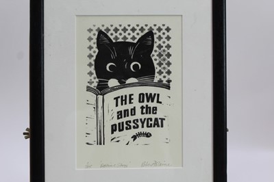 Lot 1711 - Peter Polaine, contemporary, two signed limited edition woodcuts - Eagle Owl, 1/30, mounted, and The Owl and the Pussycat, 1/35, in glazed frame