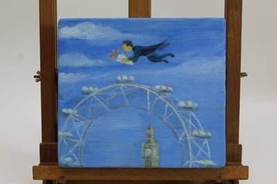 Lot 1713 - Contemporary, English School, oil on wood block - The London Eye, 20cm x 23cm, unframed