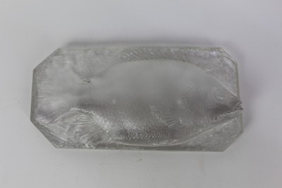 Lot 1928 - Unusual moulded frosted glass fish plaque, with canted corners, 28cm across