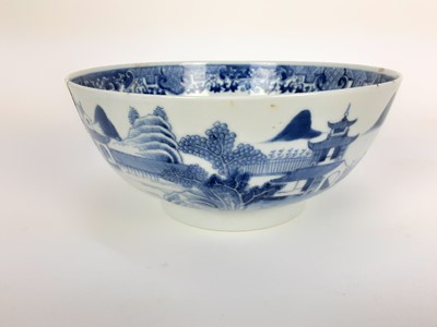 Lot 1933 - Chinese blue and white export porcelain bowl, late 18th century, painted with landscape scenes...