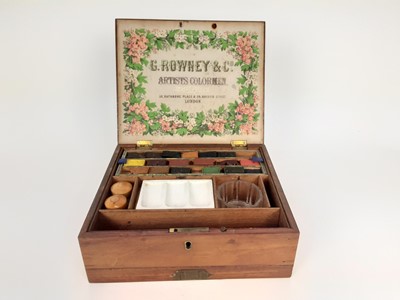 Lot 1936 - Edwardian oak artist's box by G.Rowney & Co, with contents, the box measuring 24cm across