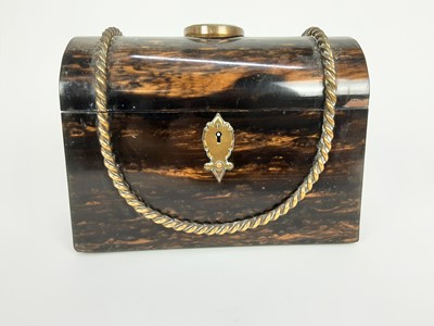 Lot 1943 - Victorian coromandel stationery box, with brass-mounted rope twist decoration and inset jasperware plaque to top, 22cm across x 16.5cm high