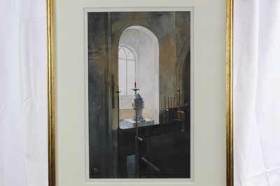 Lot 1186 - Peter Kelly (b. 1931) watercolour - The West Window, Buttsbury Church