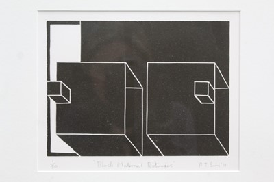 Lot 24 - Ron Sims (1944-2014) signed limited edition linocut - Black Maternal Rotundas, 1/50, dated '11, 17.5cm x 22cm in glazed frame