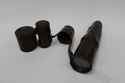 Lot 1945 - Watson Mk II military three-drawer brass telescope in leather case, dated 1903, with broad arrow mark