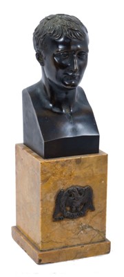 Lot 1947 - 19th century bronze bust of Napoleon, on a square marble base with bronze-mounted eagle, 35cm high