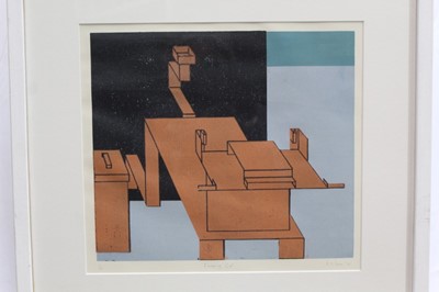 Lot 1140 - Ron Sims (1944-2014) signed limited edition linocut - Escaping Cat, 1/25, dated '10, 29cm x 32.5cm in glazed frame