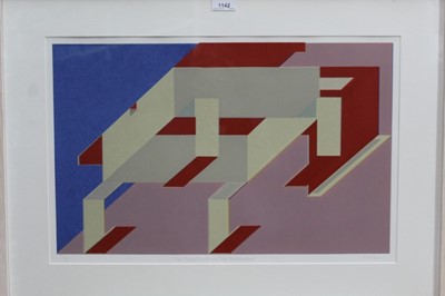 Lot 1142 - Ron Sims (1944-2014) signed limited edition silkscreen - Red Flying Insect and Pink Architecture, 1/9, 37cm x 57cm in glazed frame