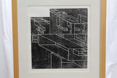 Lot 1143 - Ron Sims (1944-2014) signed limited edition woodcut - Abstract Image II, 1/5, 43cm x 40cm in glazed frame