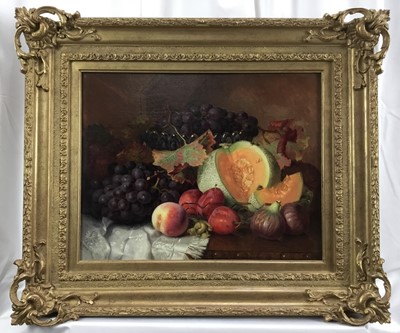 Lot 1146 - Eloise Harriet Stannard (1829-1915) oil on canvas, still life of melons and grapes