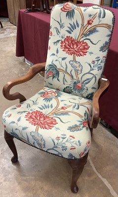 Lot 1499 - Queen Anne style walnut open armchair