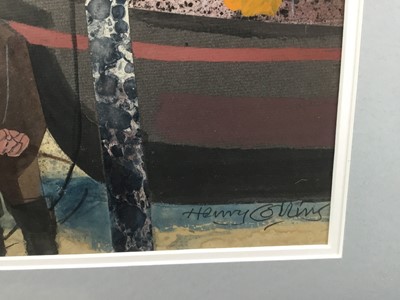 Lot 1097 - Henry Collins (1910-1994) collage and gouache - Brightlingsea Hard, signed, 40cm x 54cm
