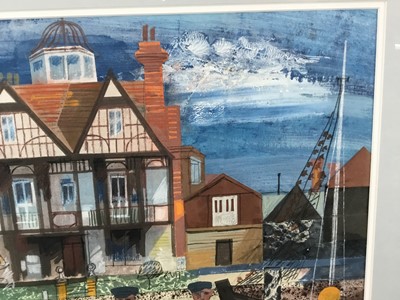 Lot 1097 - Henry Collins (1910-1994) collage and gouache - Brightlingsea Hard, signed, 40cm x 54cm