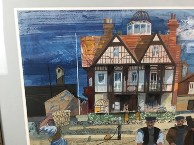 Lot 1097 - Henry Collins (1910-1994) collage and gouache - Brightlingsea Hard, signed, 40cm x 54cm