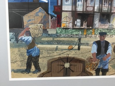 Lot 1097 - Henry Collins (1910-1994) collage and gouache - Brightlingsea Hard, signed, 40cm x 54cm