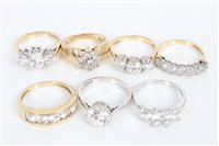 Lot 3302 - Seven yellow and white gold (14ct) dress rings