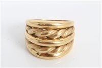 Lot 3303 - Gold (18ct) ropetwist thick band ring, size N½