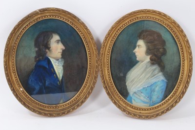 Lot 1287 - English School, circa 1790, watercolour on paper, a pair of portraits of husband and wife