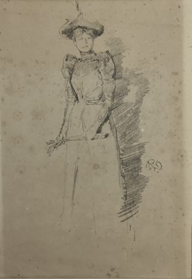 Lot 200 - After James McNeil Whistler (1834-1903) lithograph - Gants de Suede, signed in the stone with butterfly, together with etching after Rembrandt, self portrait. (2)