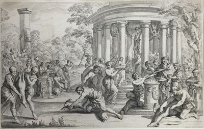 Lot 205 - After Bartolozzi, 18th century engraving, depicting a festival, 34 x 22cm, together with a folder of various other engravings, pictures prints