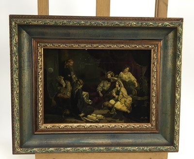 Lot 2023 - Jenny Simpson (1931-2020), Georgian-style glass pictures, framed and glazed - eight history and genre pictures