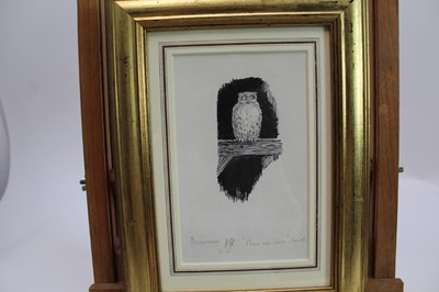 Lot 1838 - *Ernest Howard Shepard (1879-1976) pen and ink - 'Come Up Here! Said The Old Owl, inscribed beneath mount, in glazed gilt frame, 18cm x 11cm 
Provenance: Chris Beetles Ltd., London
