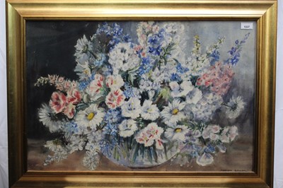Lot 1337 - Marion Broom (1878-1962) watercolour - still life profusion of summer flowers, signed, 50cm x 75cm, in glazed gilt frame