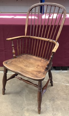 Lot 1544 - Mid 19th century Windsor elm and ash elbow chair, East Midlands.