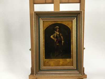 Lot 2032 - Jenny Simpson (1931-2020), Georgian-style glass pictures, framed and glazed - five pictures of 19th century actors