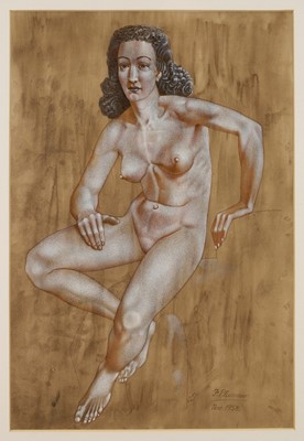 Lot 215 - *Francis Plummer (1930-2019) pencil, crayon and bodycolour - Female Nude, signed and dated Nov. 1958, 55cm x 37cm, in glazed frame